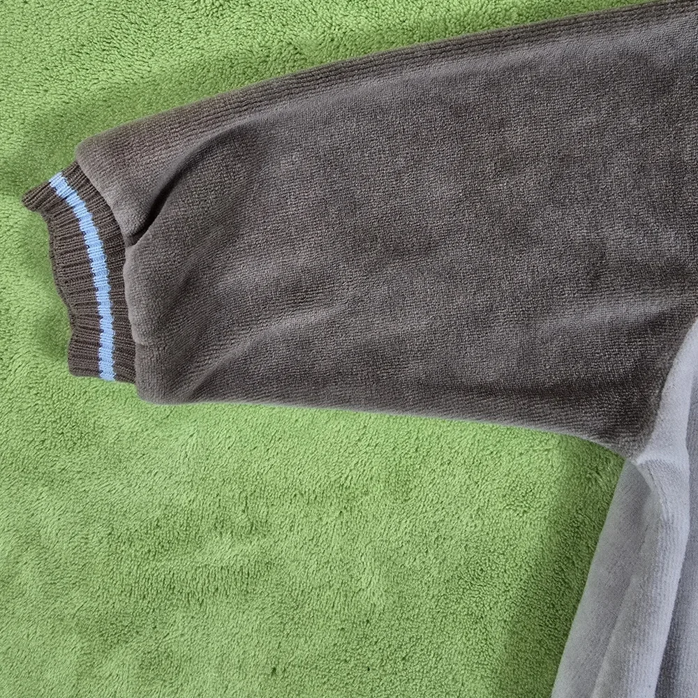 NWT 3-6M Baby BOYS Soft VELOUR Jumpsuit - Romper BROWN MOOSE + Blue Accent (Q3)